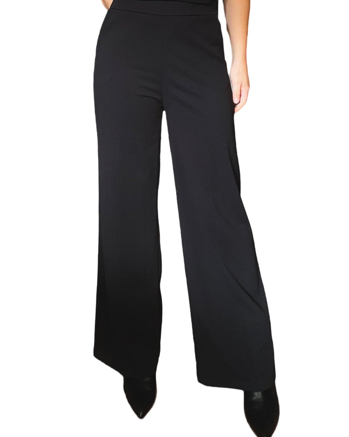 Pantalon noir palazzo à taille élastique pour femme