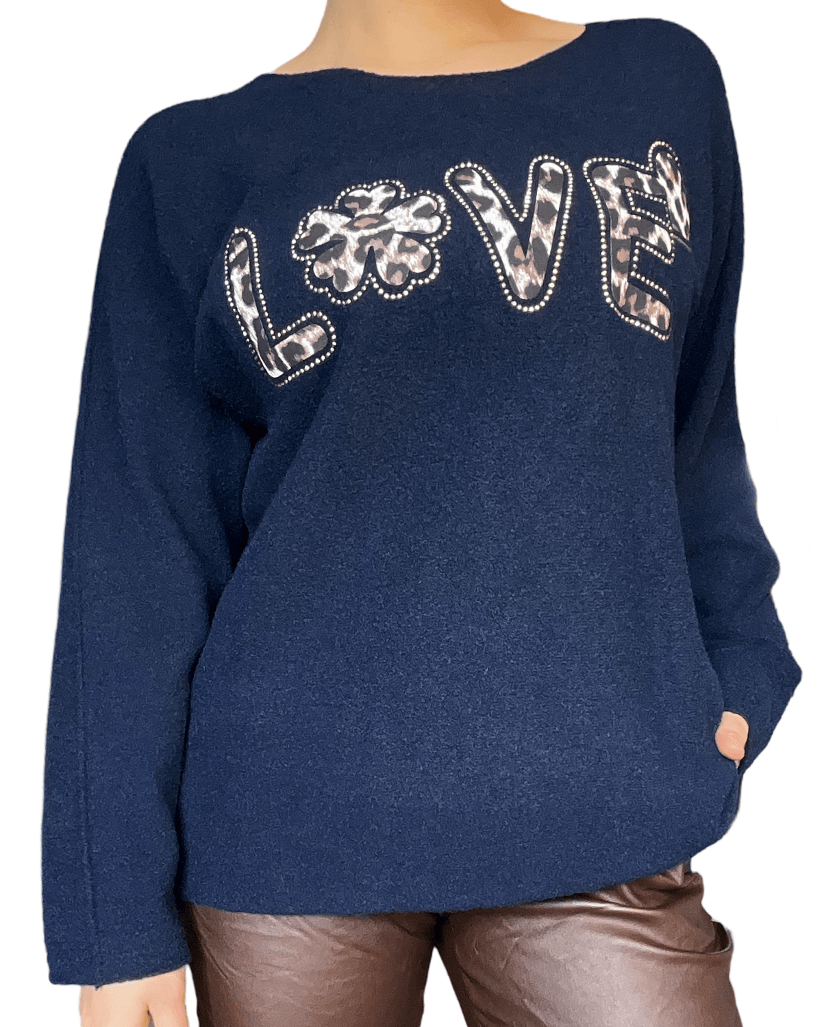 Chandail bleu marin avec imprimé ''Love'' pour femme.