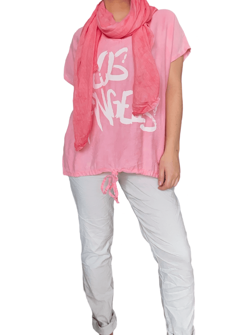 T-shirt pour femme corail avec imprimé ''Los Angeles'' avec pantalon.