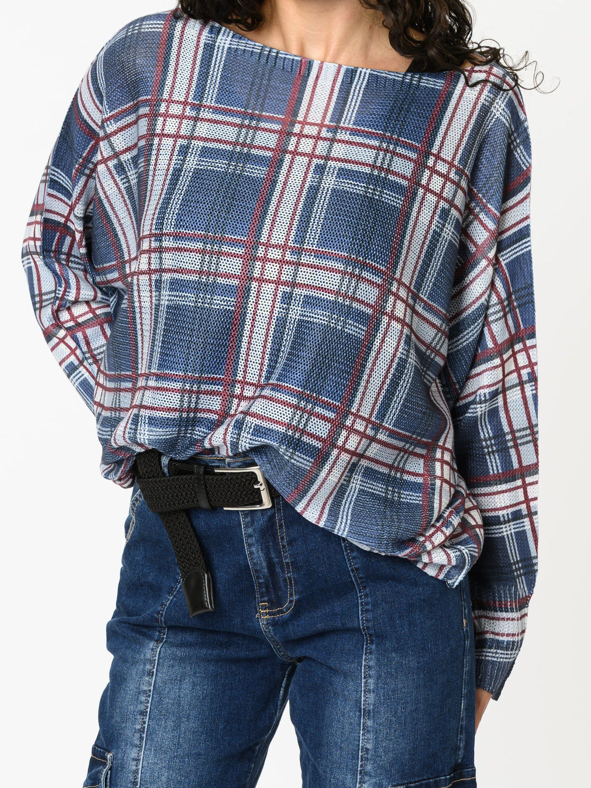 NEW - Chandail bleu avec imprimé de carreaux