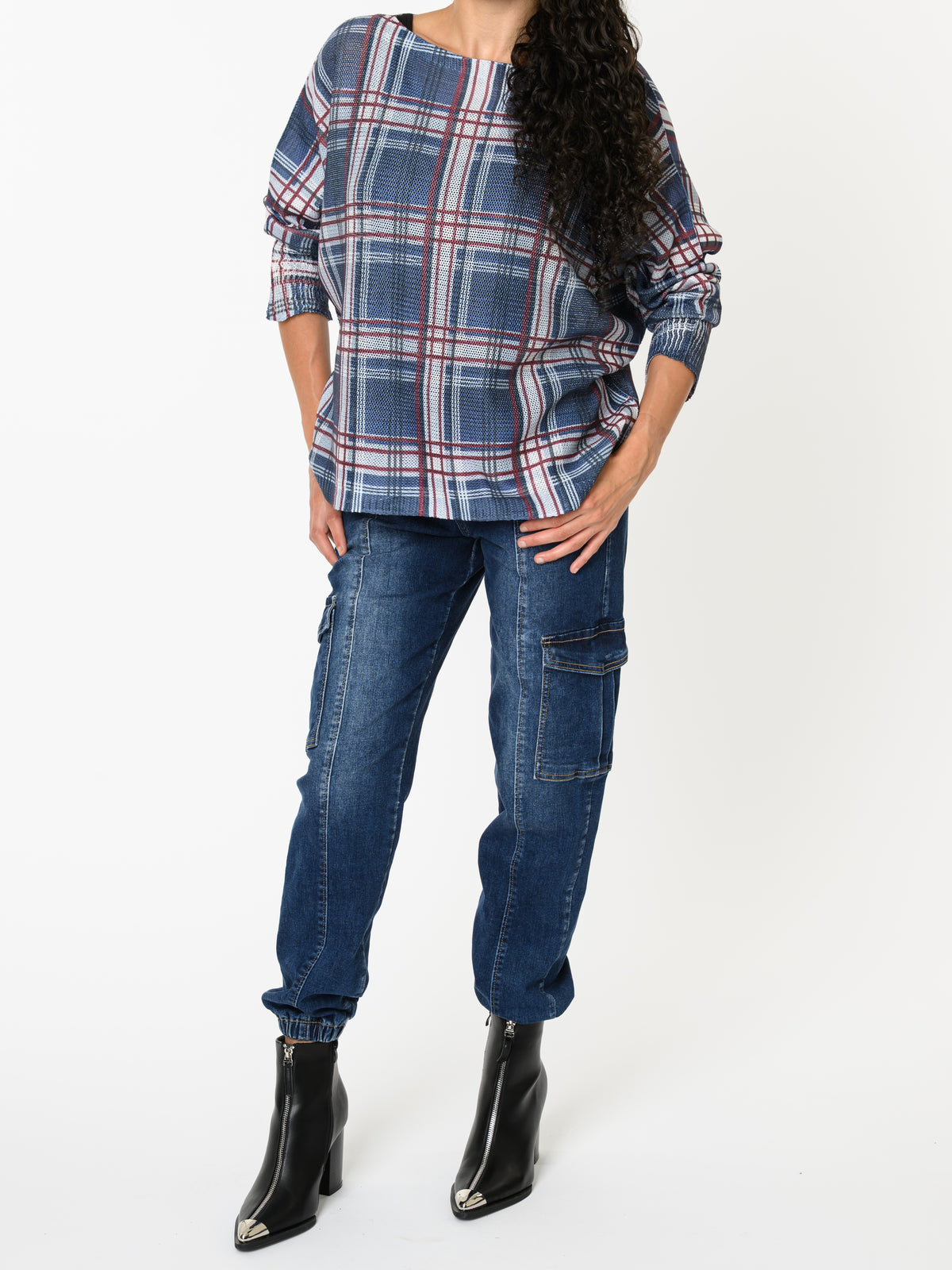 NEW - Chandail bleu avec imprimé de carreaux