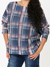 NEW - Chandail bleu avec imprimé de carreaux