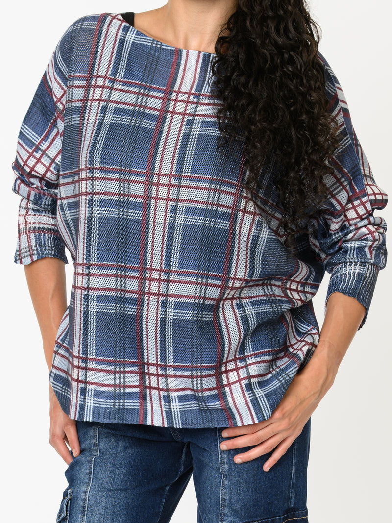 NEW - Chandail bleu avec imprimé de carreaux