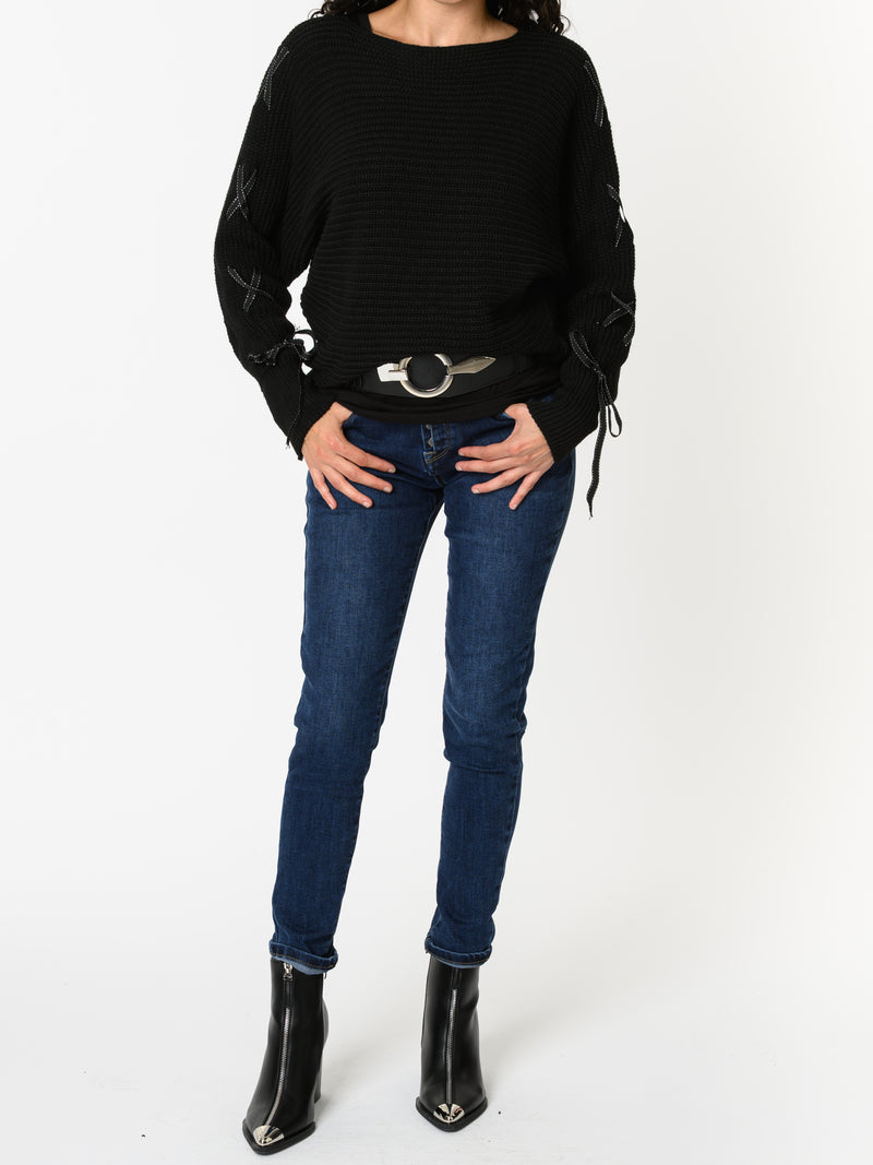 NEW - Chandail noir avec lacets sur les côtés