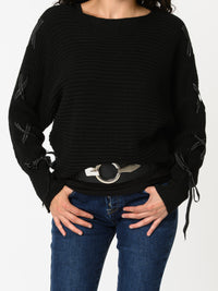 NEW - Chandail noir avec lacets sur les côtés