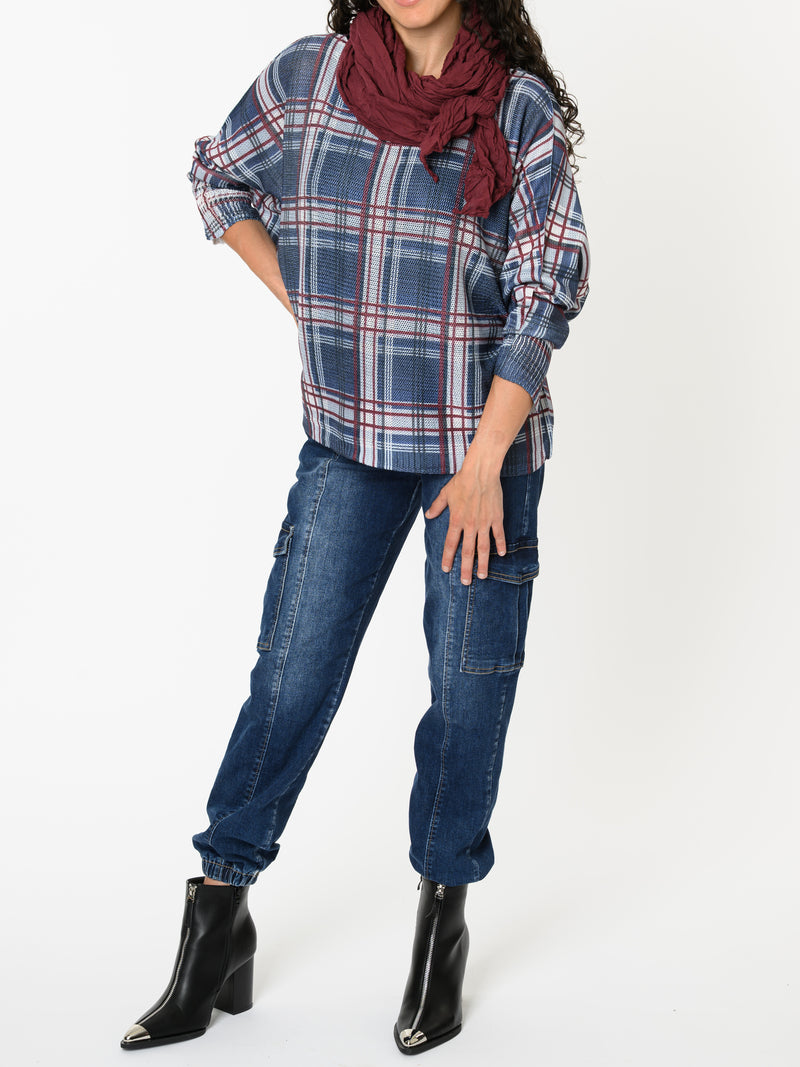 NEW - Chandail bleu avec imprimé de carreaux