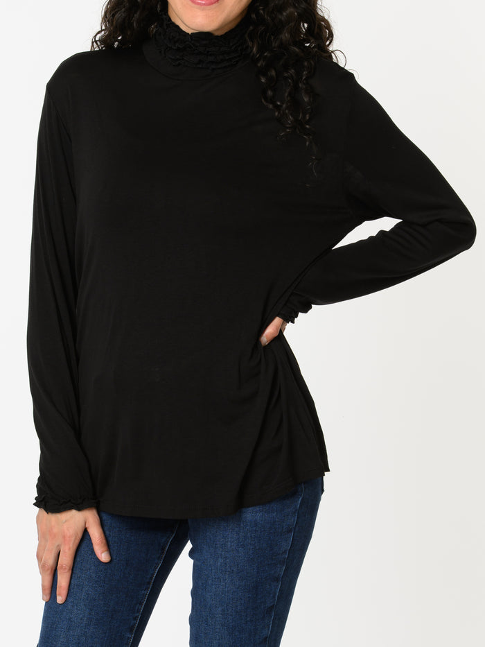 NEW - Chandail noir à col à volants