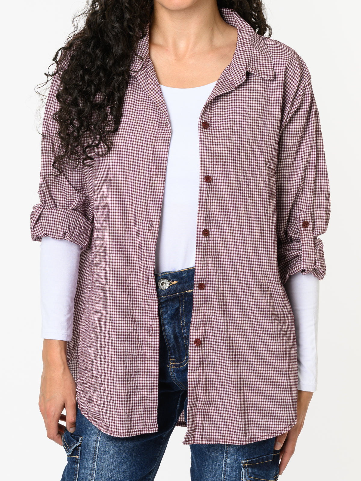 NEW - Chemise à motifs de carreaux blancs et bourgognes