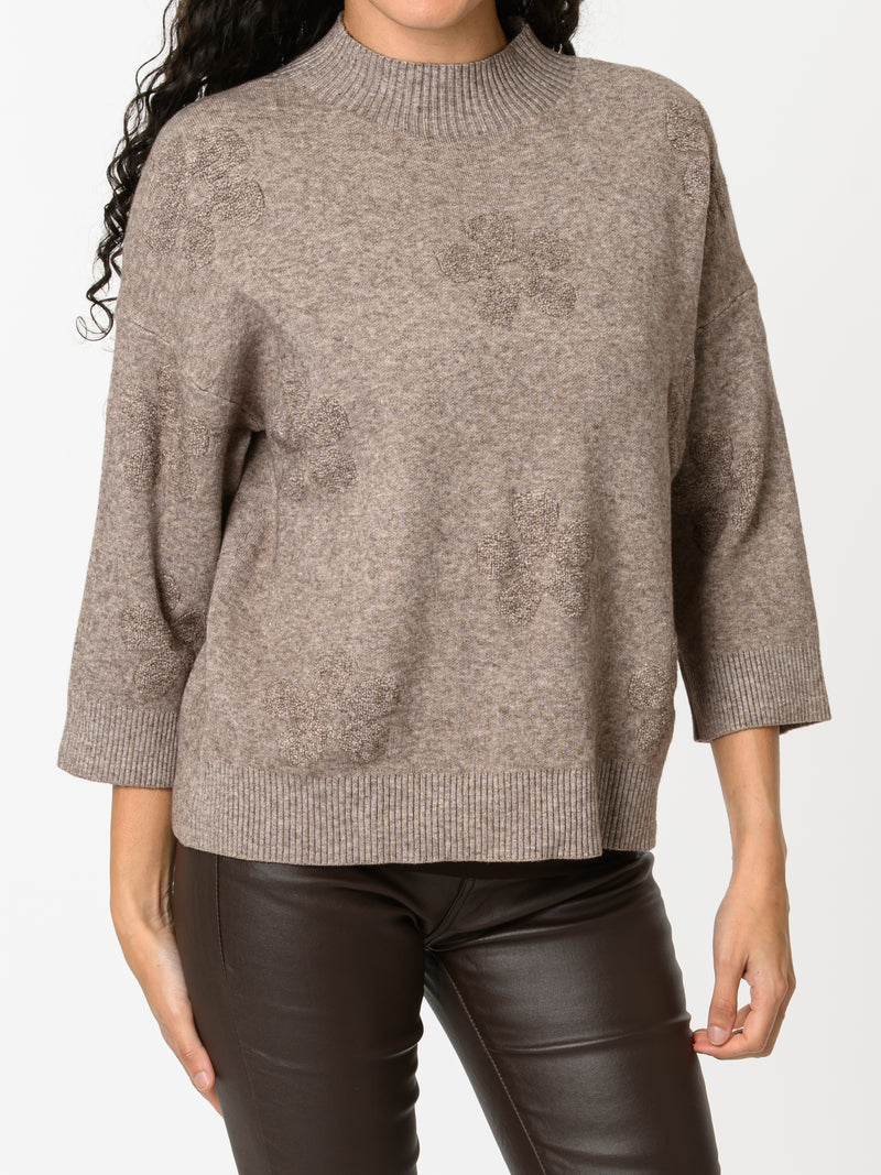 NEW - Chandail moka à motifs de fleurs moka