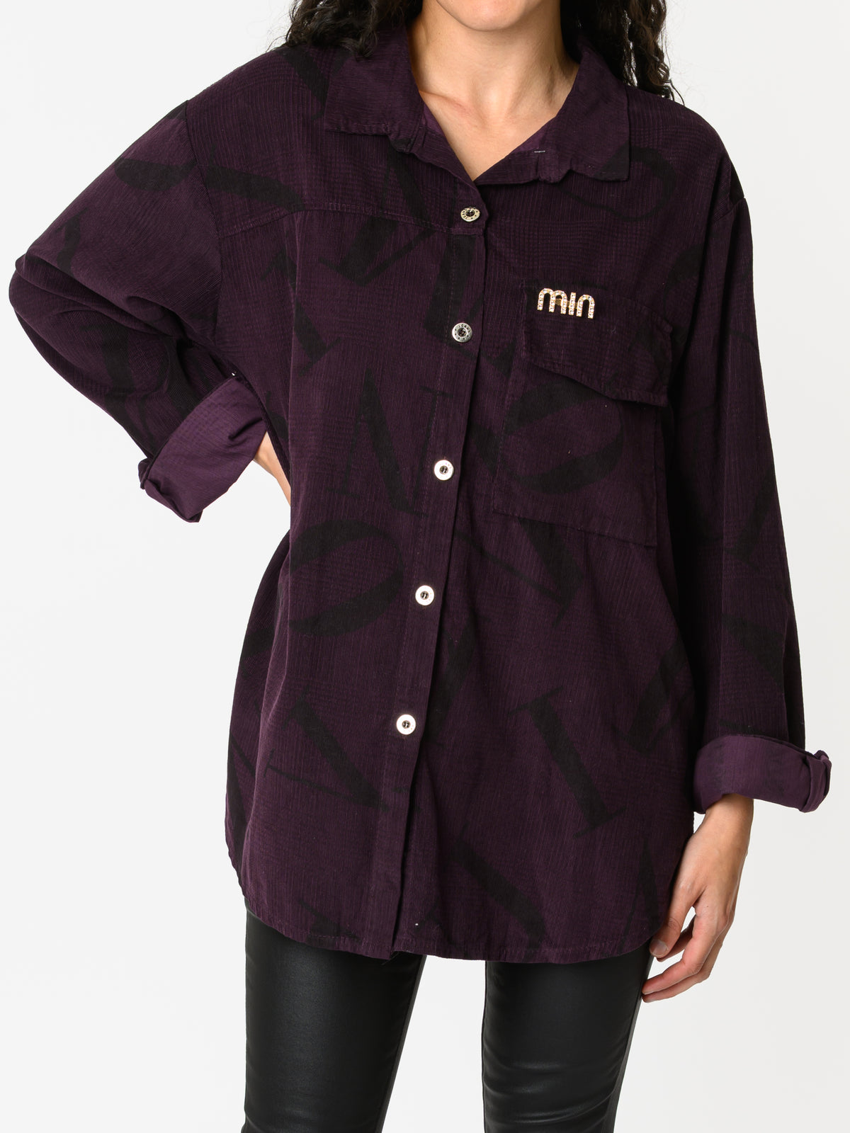 NEW - Chemise prune en velours à manches longues