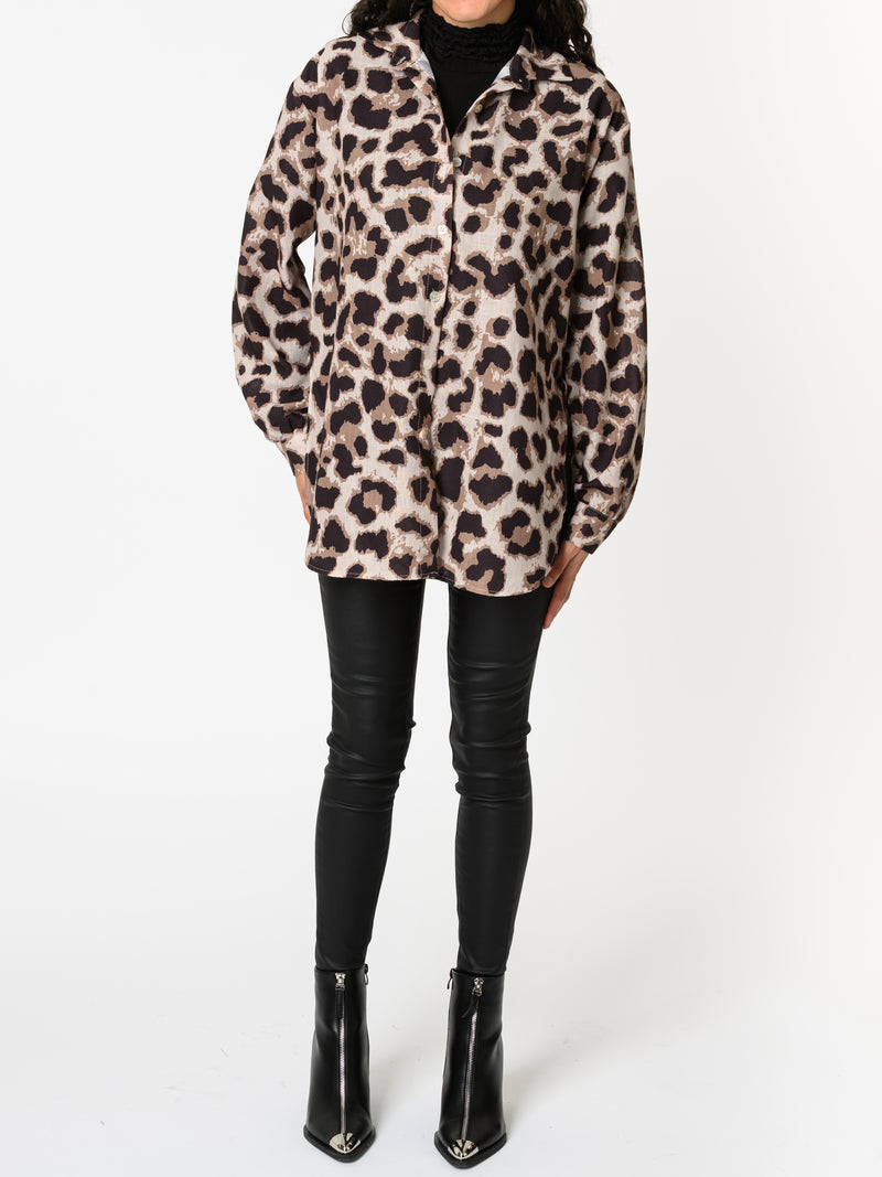 NEW - Chemise beige avec imprimé de léopard