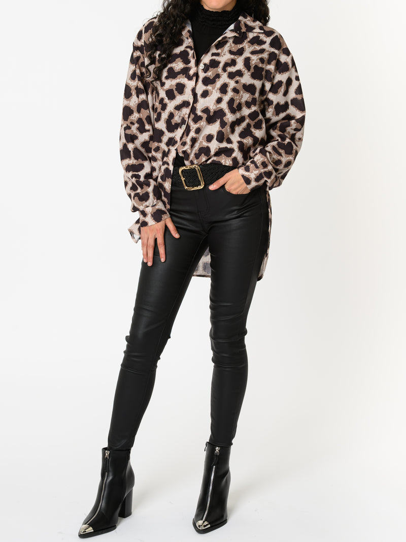 NEW - Chemise beige avec imprimé de léopard