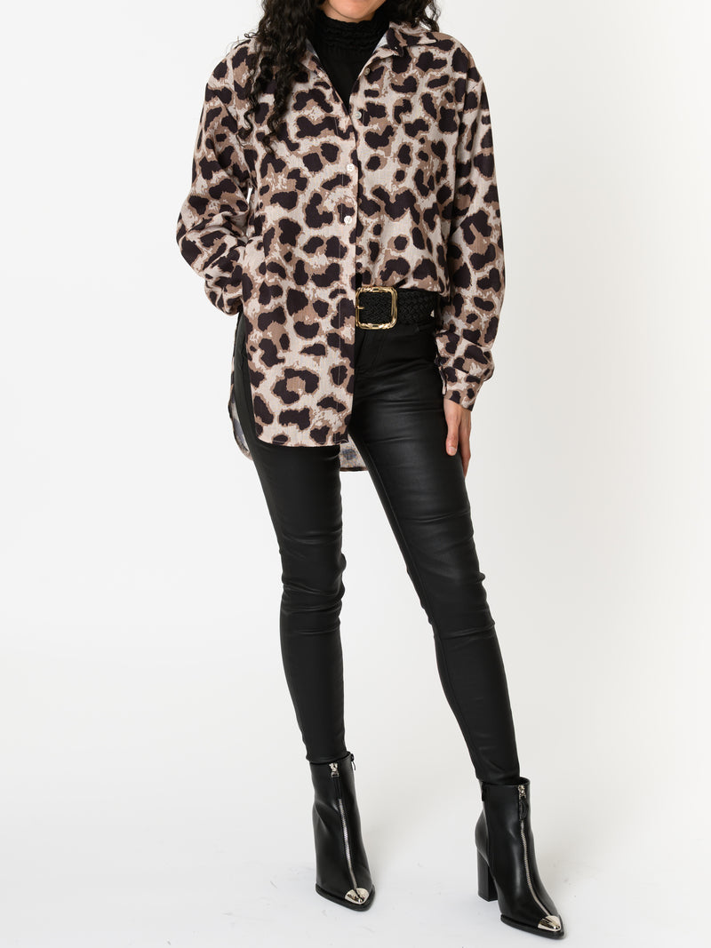 NEW - Chemise beige avec imprimé de léopard