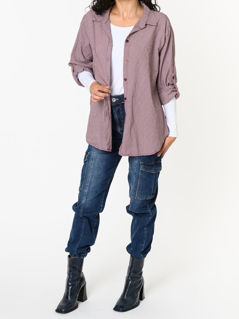 NEW - Chemise à motifs de carreaux blancs et bourgognes