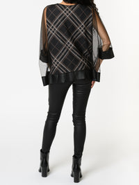 NEW - Blouse noire en tulle avec imprimé de carreaux