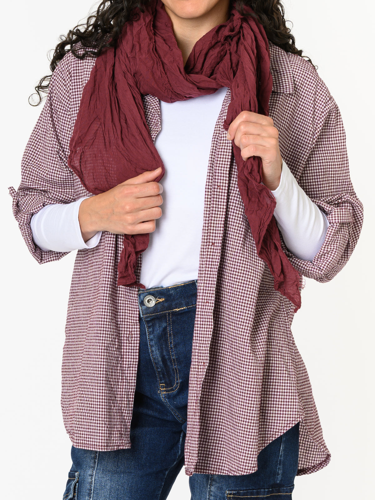 NEW - Chemise à motifs de carreaux blancs et bourgognes