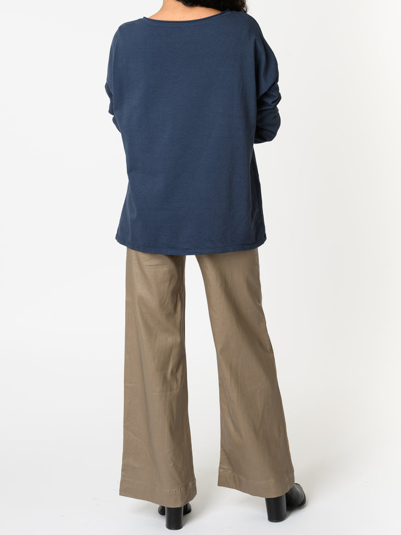 NEW - Chandail bleu jean avec imprimé doré et argenté