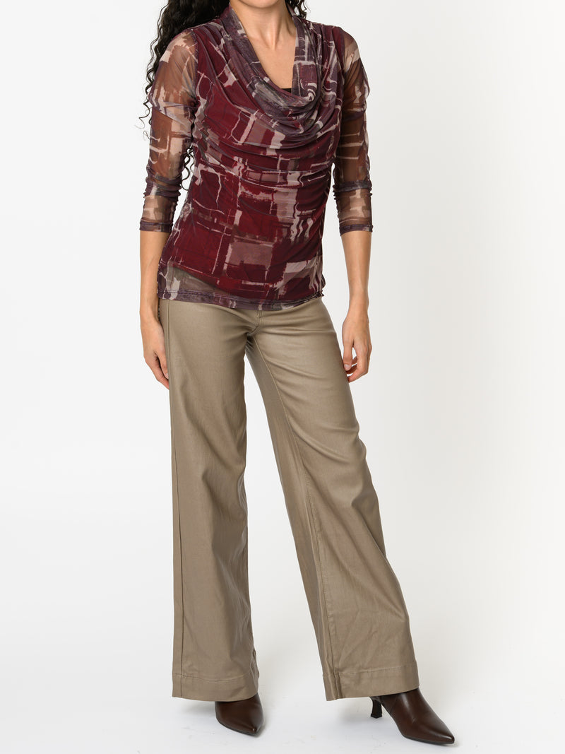 NEW - Chandail bourgogne avec imprimé abstrait beige