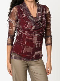 NEW - Chandail bourgogne avec imprimé abstrait beige