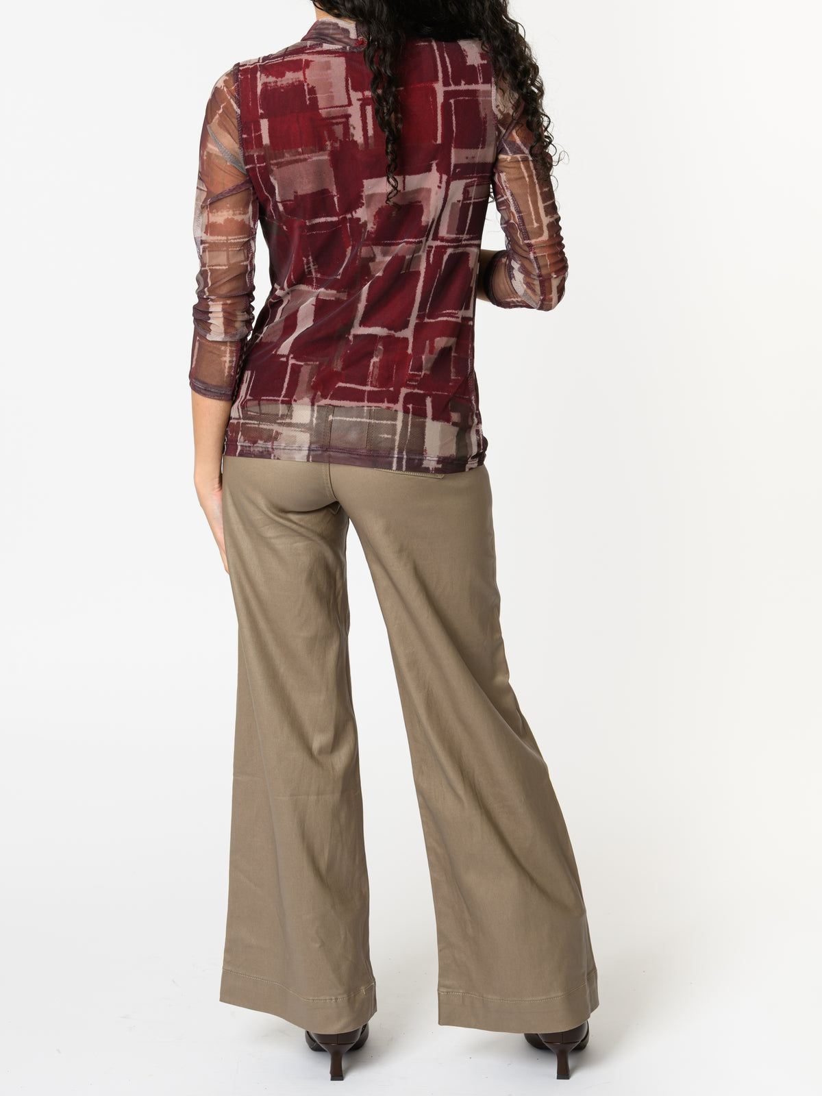 NEW - Chandail bourgogne avec imprimé abstrait beige