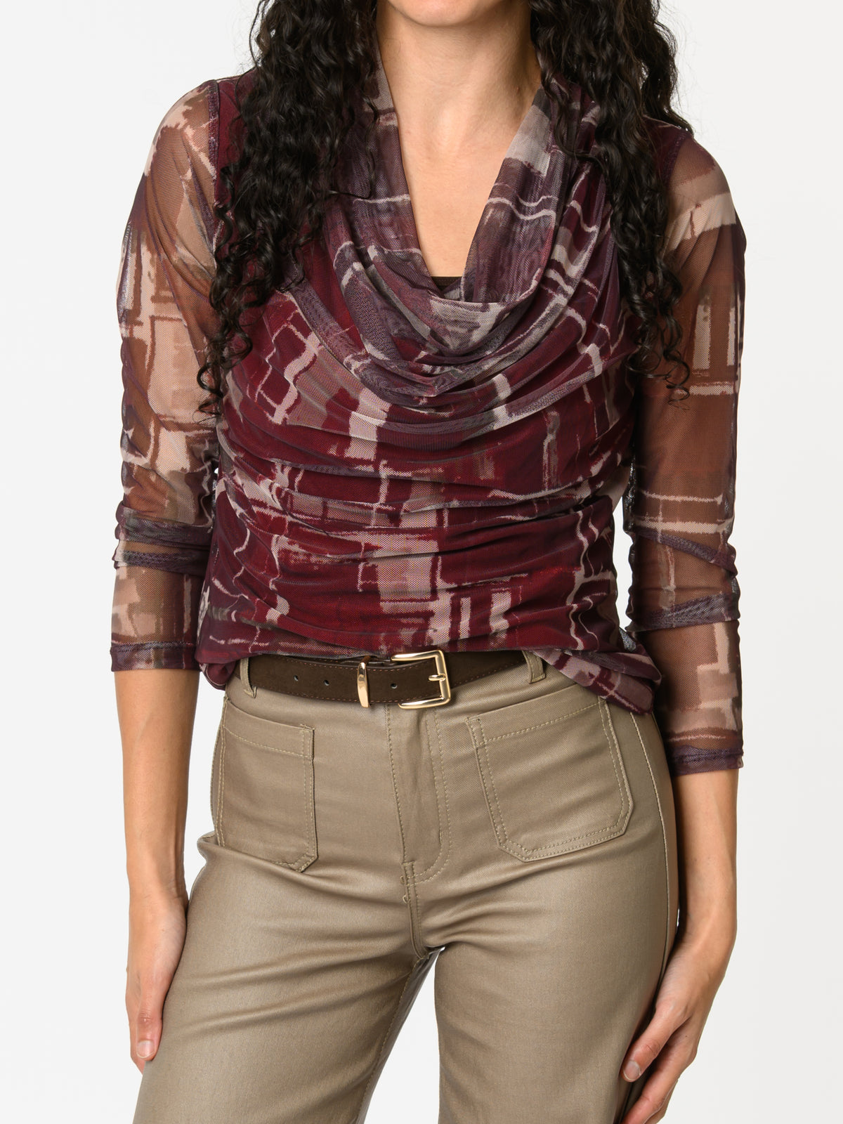 NEW - Chandail bourgogne avec imprimé abstrait beige