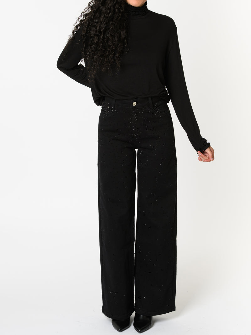 NEW - Pantalon palazzo noir avec brillants noirs