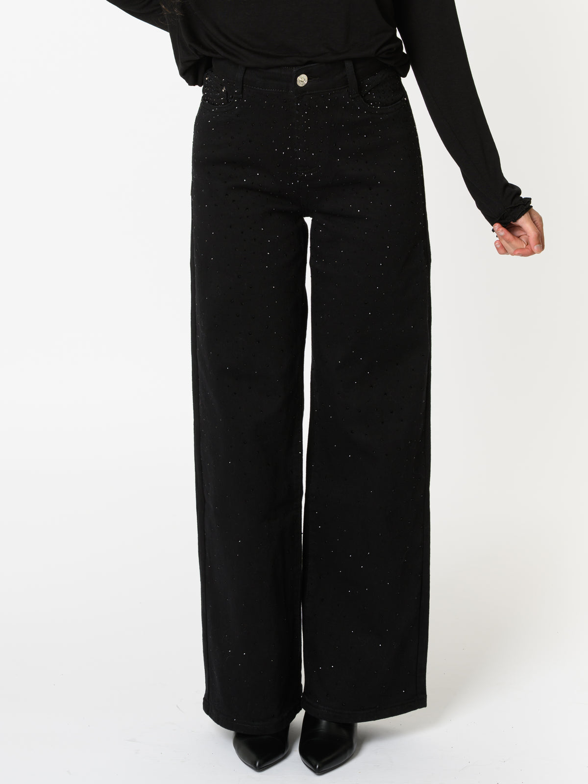 NEW - Pantalon palazzo noir avec brillants noirs