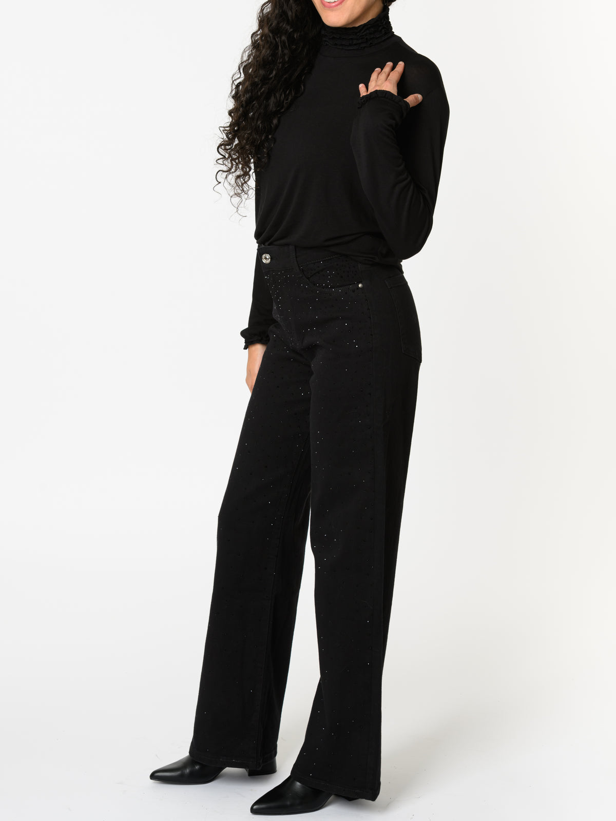 NEW - Pantalon palazzo noir avec brillants noirs