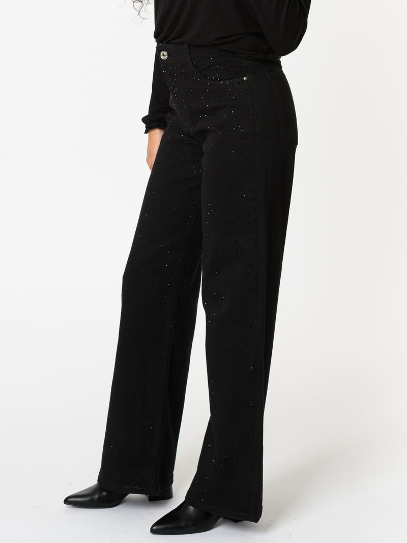 NEW - Pantalon palazzo noir avec brillants noirs