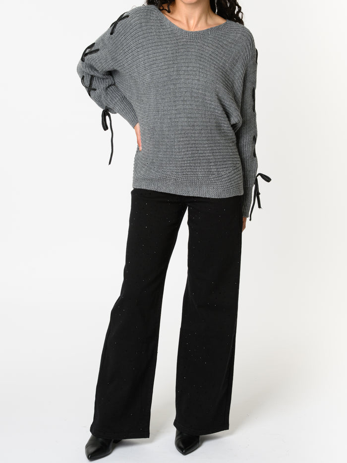 NEW - Chandail gris avec rubans sur les côtés