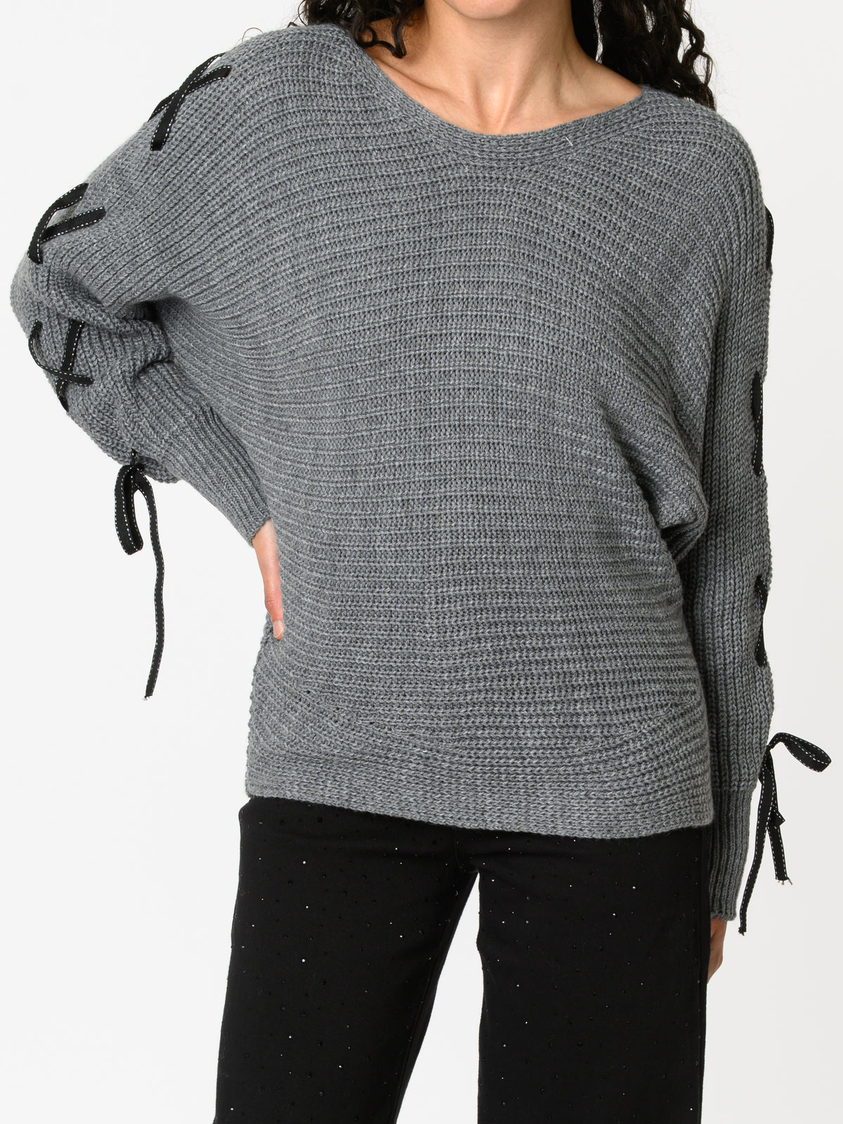 NEW - Chandail gris avec rubans sur les côtés