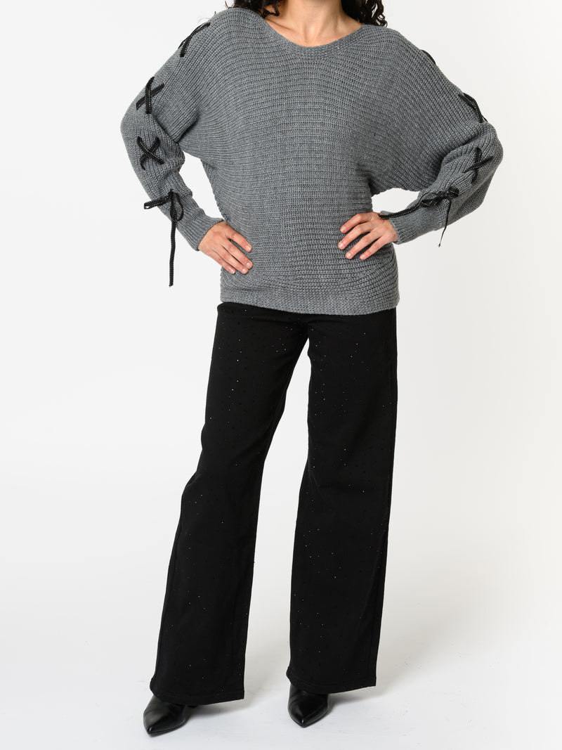 NEW - Chandail gris avec rubans sur les côtés