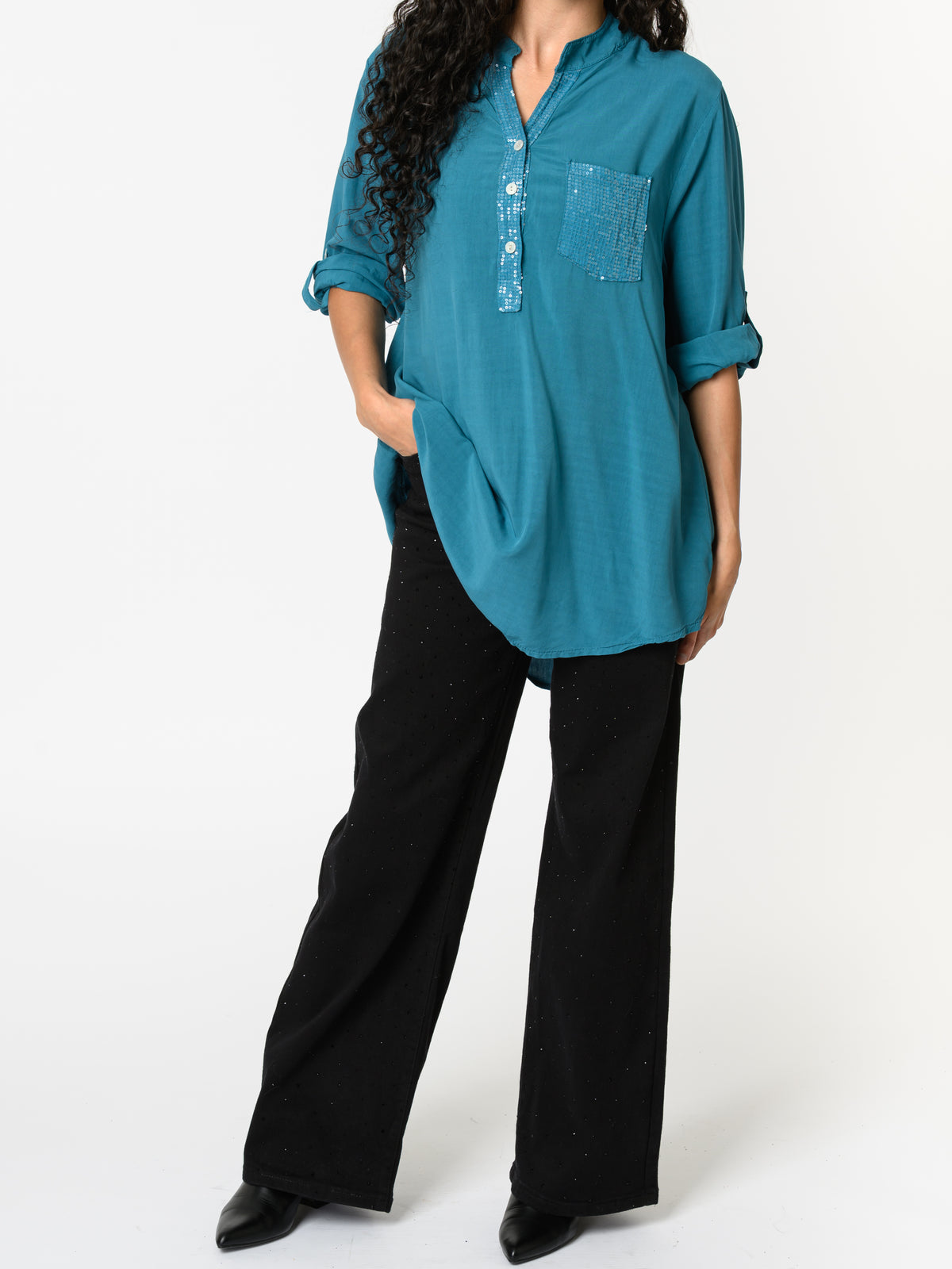 NEW - Blouse bleu sarcelle avec paillettes