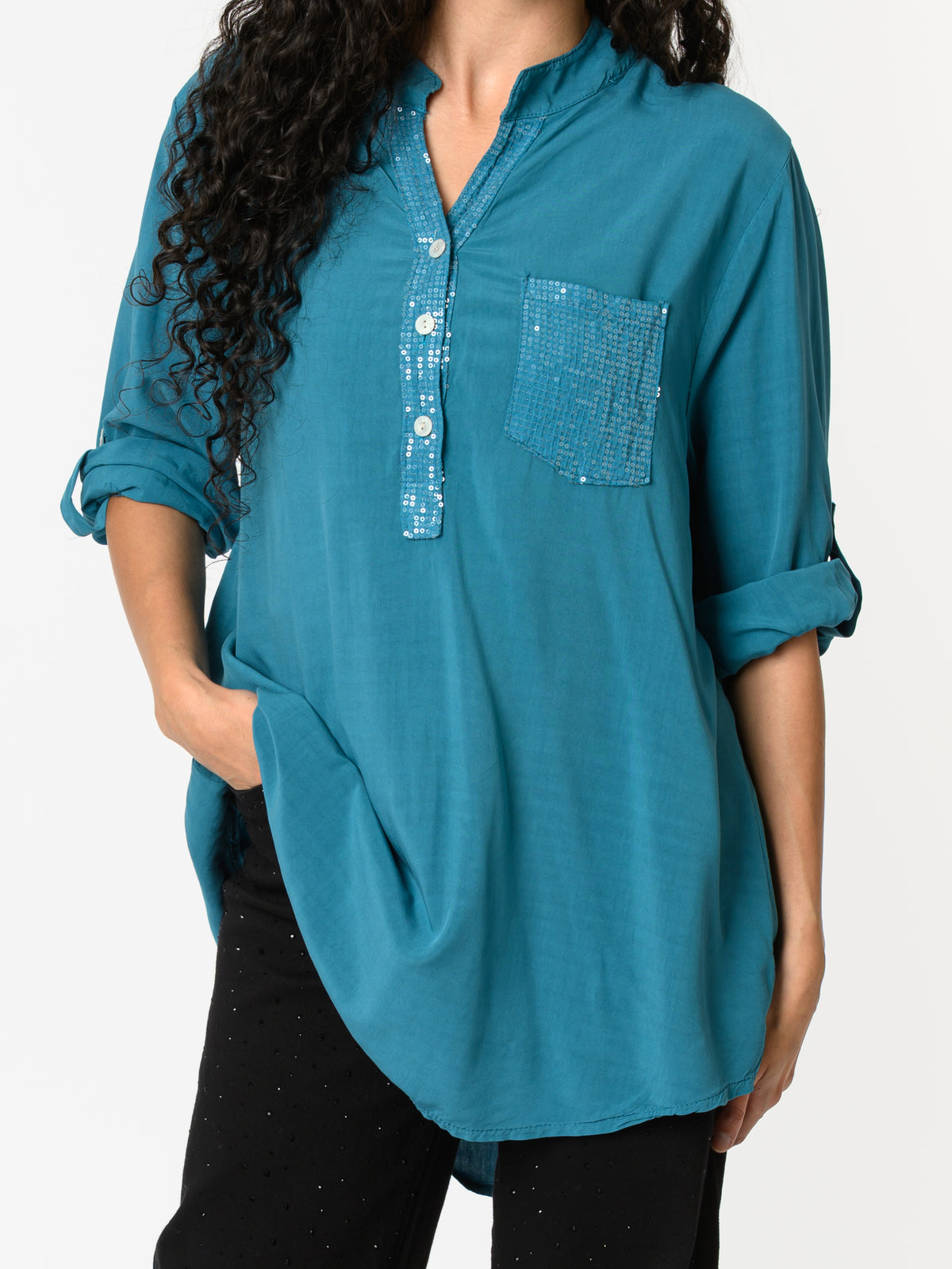 NEW - Blouse bleu sarcelle avec paillettes