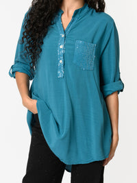 NEW - Blouse bleu sarcelle avec paillettes
