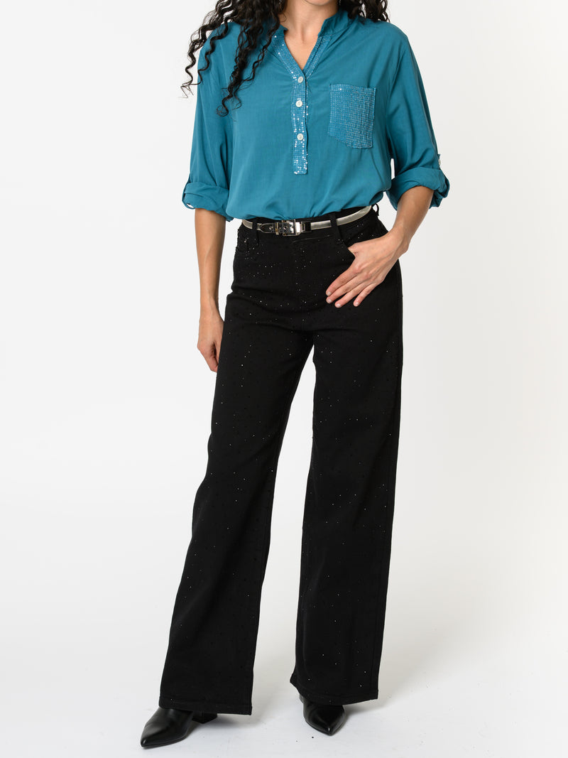 NEW - Blouse bleu sarcelle avec paillettes