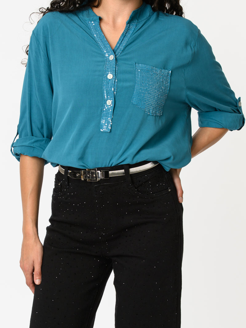 NEW - Blouse bleu sarcelle avec paillettes