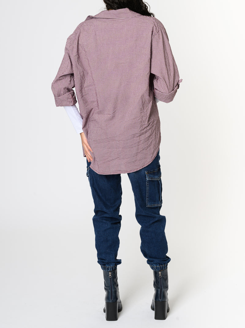 NEW - Chemise à motifs de carreaux blancs et bourgognes