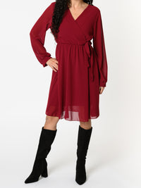 NEW - Robe bourgogne en voile à manches longues