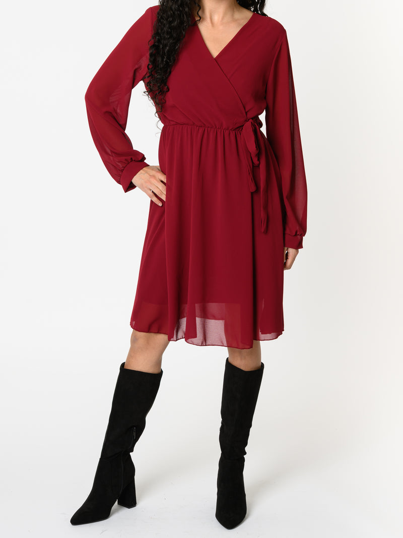 NEW - Robe bourgogne en voile à manches longues