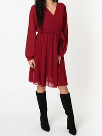 NEW - Robe bourgogne en voile à manches longues