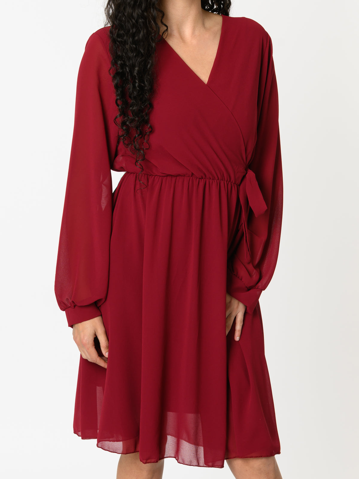 NEW - Robe bourgogne en voile à manches longues