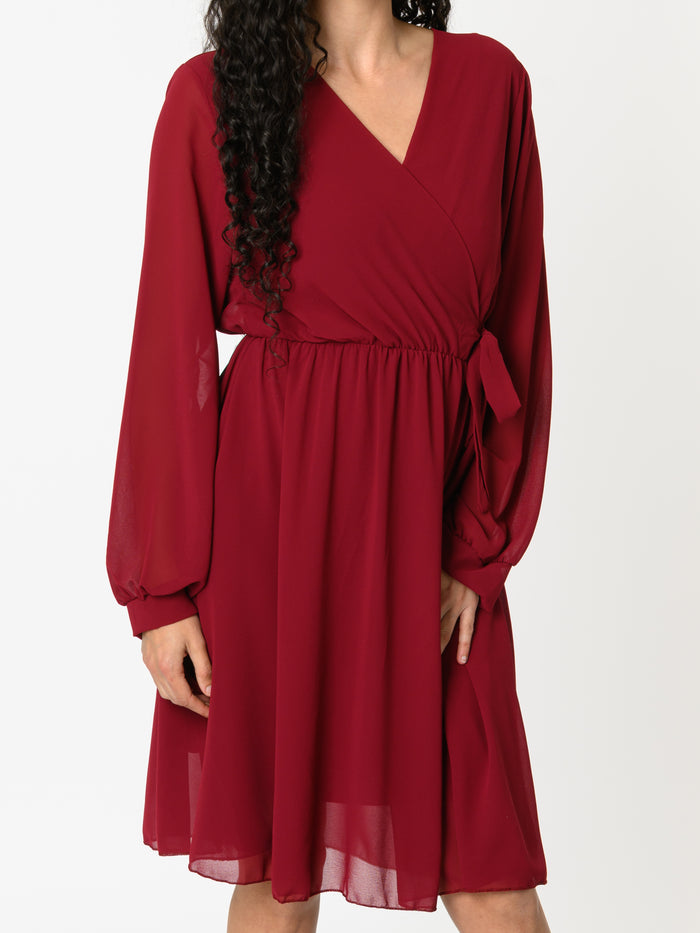 NEW - Robe bourgogne en voile à manches longues