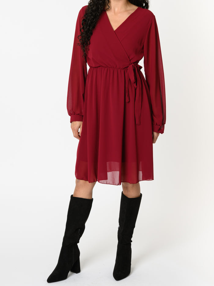 NEW - Robe bourgogne en voile à manches longues