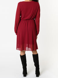 NEW - Robe bourgogne en voile à manches longues