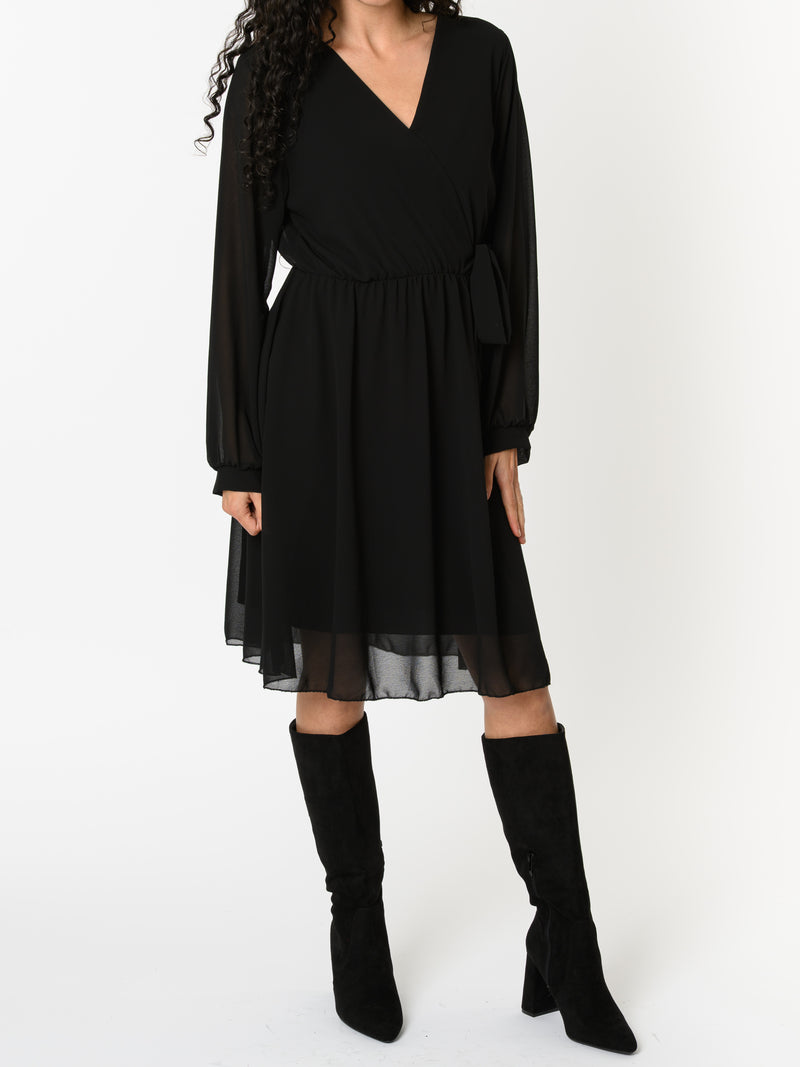 NEW - Robe noire en voile à manches longues