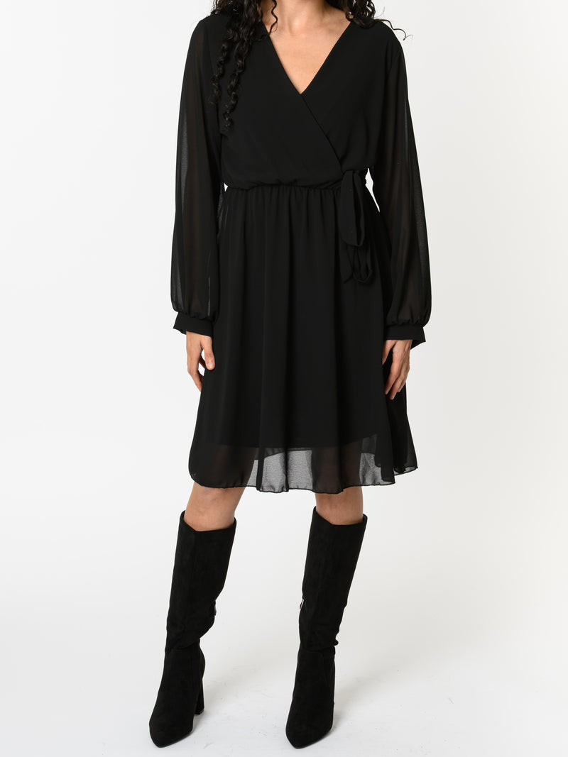 NEW - Robe noire en voile à manches longues