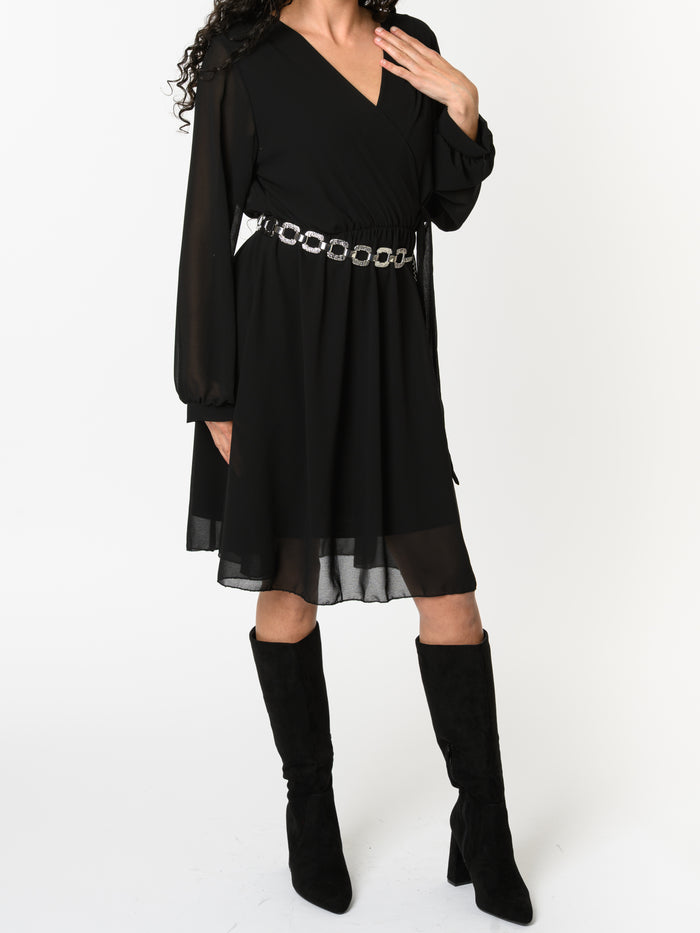 NEW - Robe noire en voile à manches longues