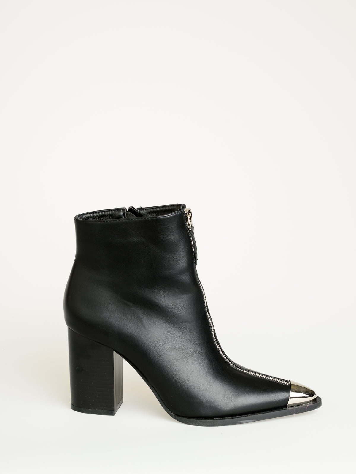 NEW - Botte noire en cuir végan avec bout métallique