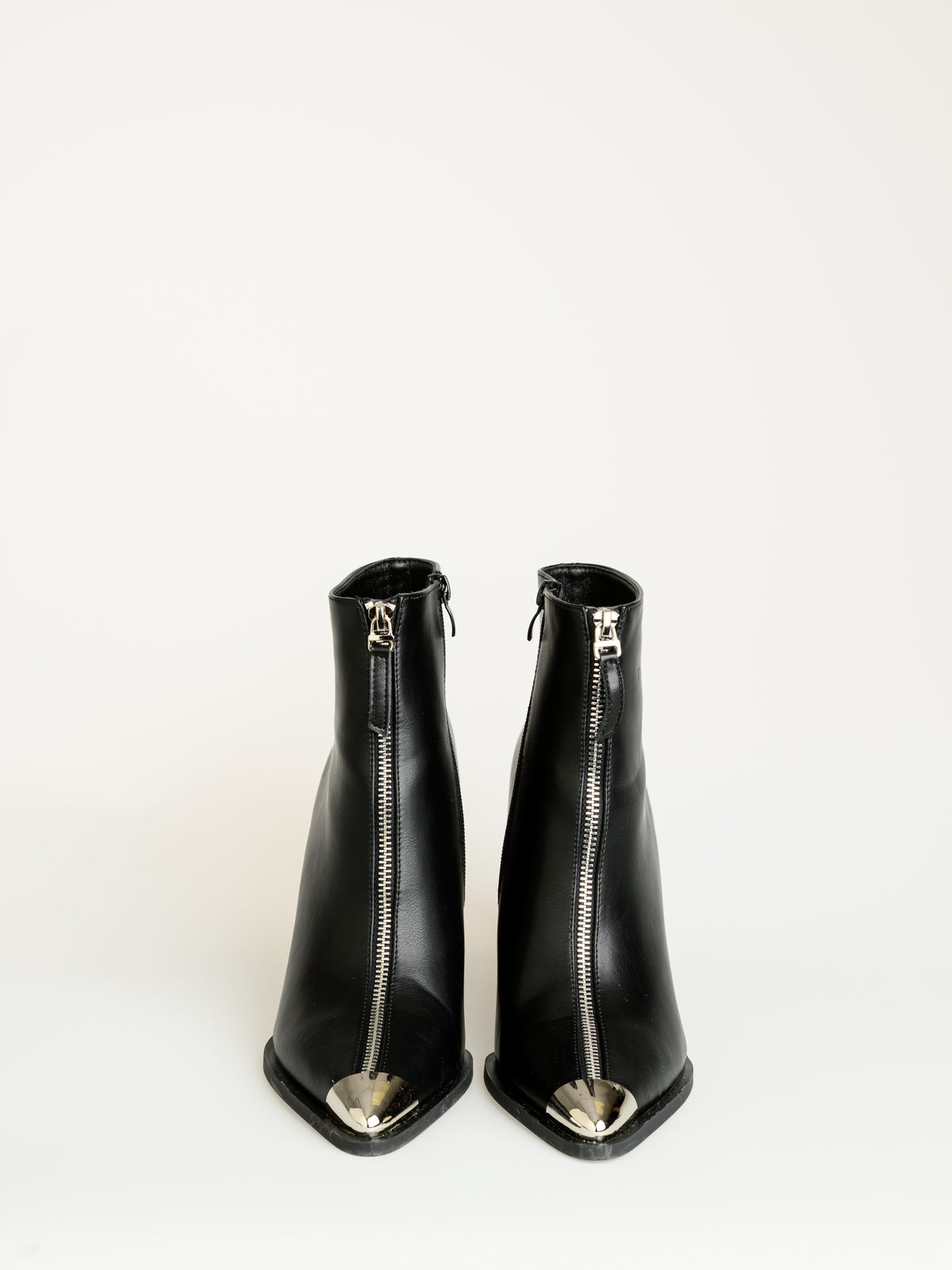 NEW - Botte noire en cuir végan avec bout métallique